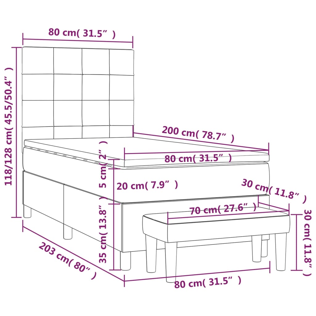 Boxspringbett mit Matratze Hellgrau 80x200 cm Stoff