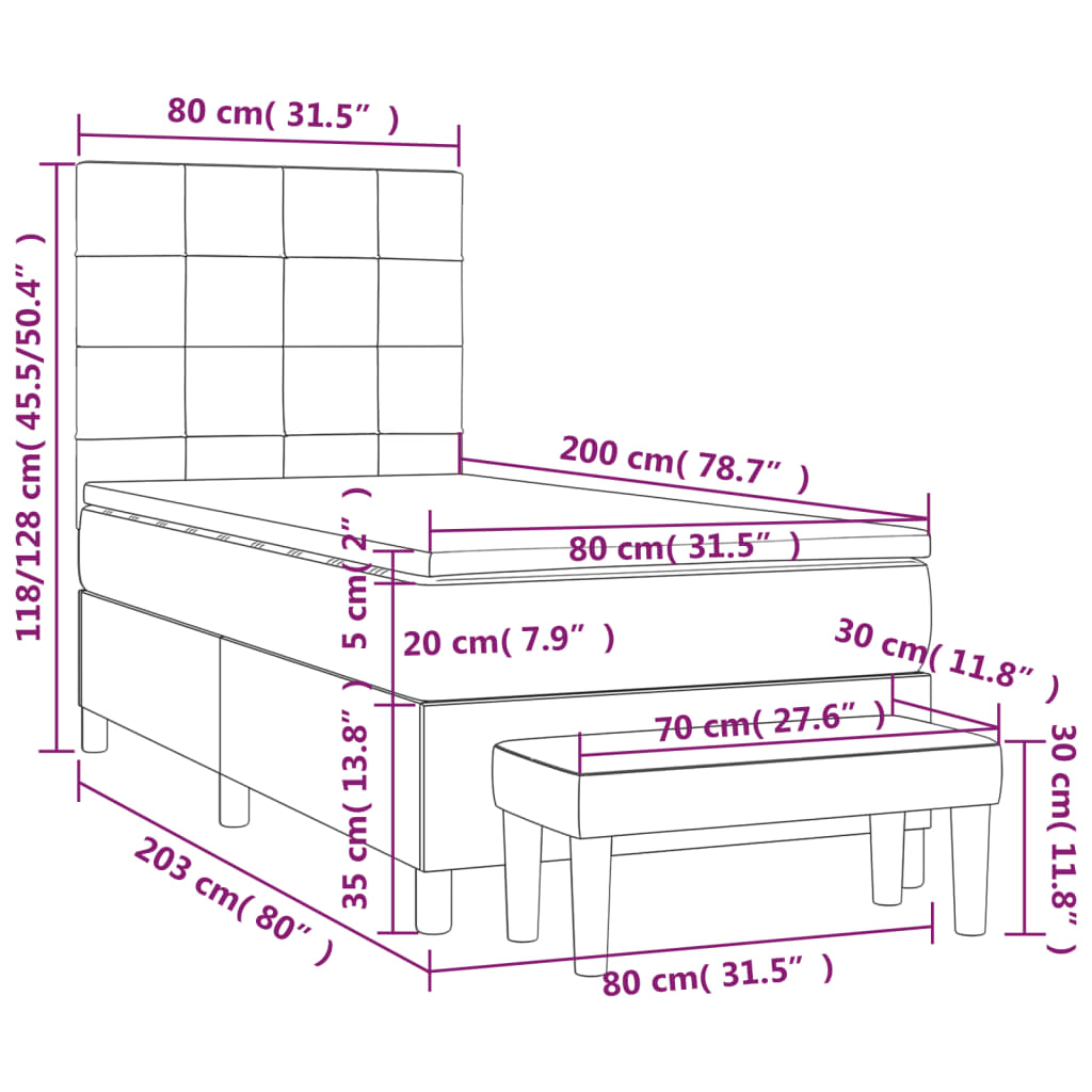 Boxspringbett mit Matratze Creme 80x200 cm Stoff