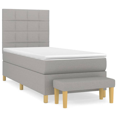 Boxspringbett mit Matratze Hellgrau 90x200 cm Stoff