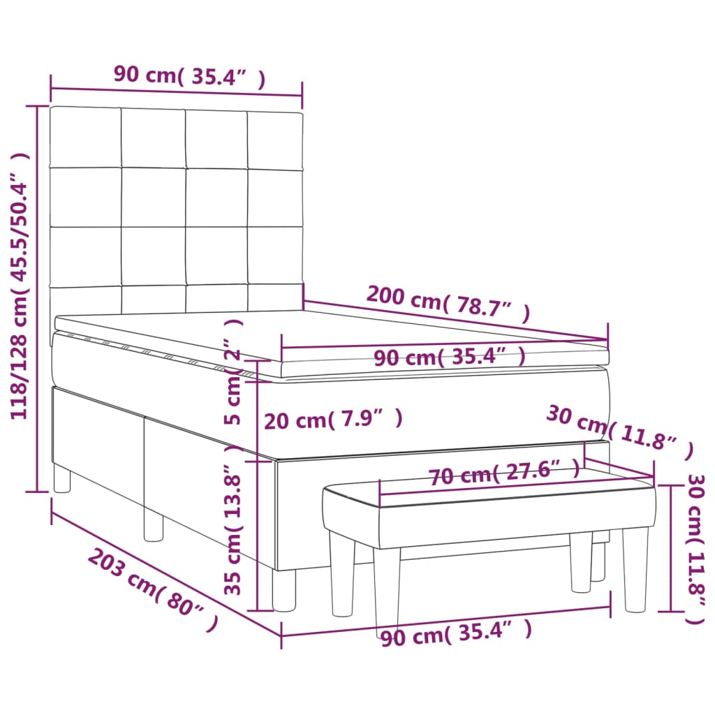 Boxspringbett mit Matratze Dunkelbraun 90x200 cm Stoff