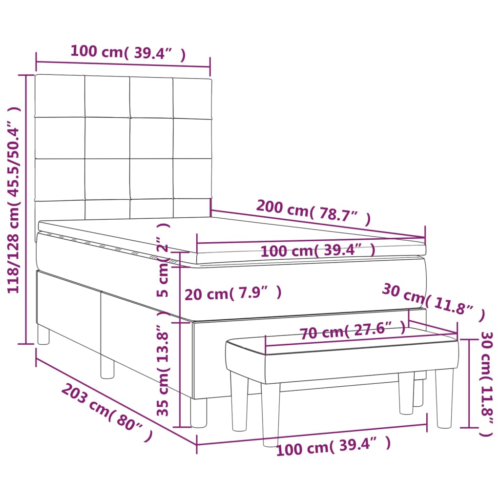 Boxspringbett mit Matratze Dunkelbraun 100x200 cm Stoff