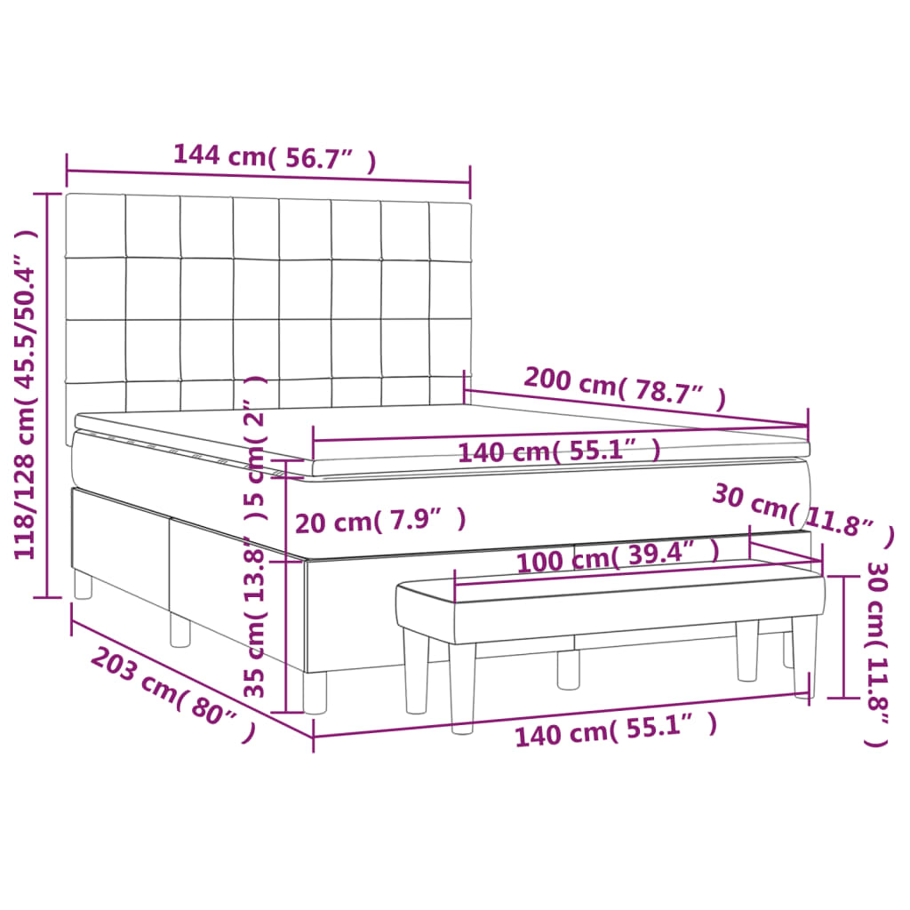 Boxspringbett mit Matratze Hellgrau 140x200 cm Stoff