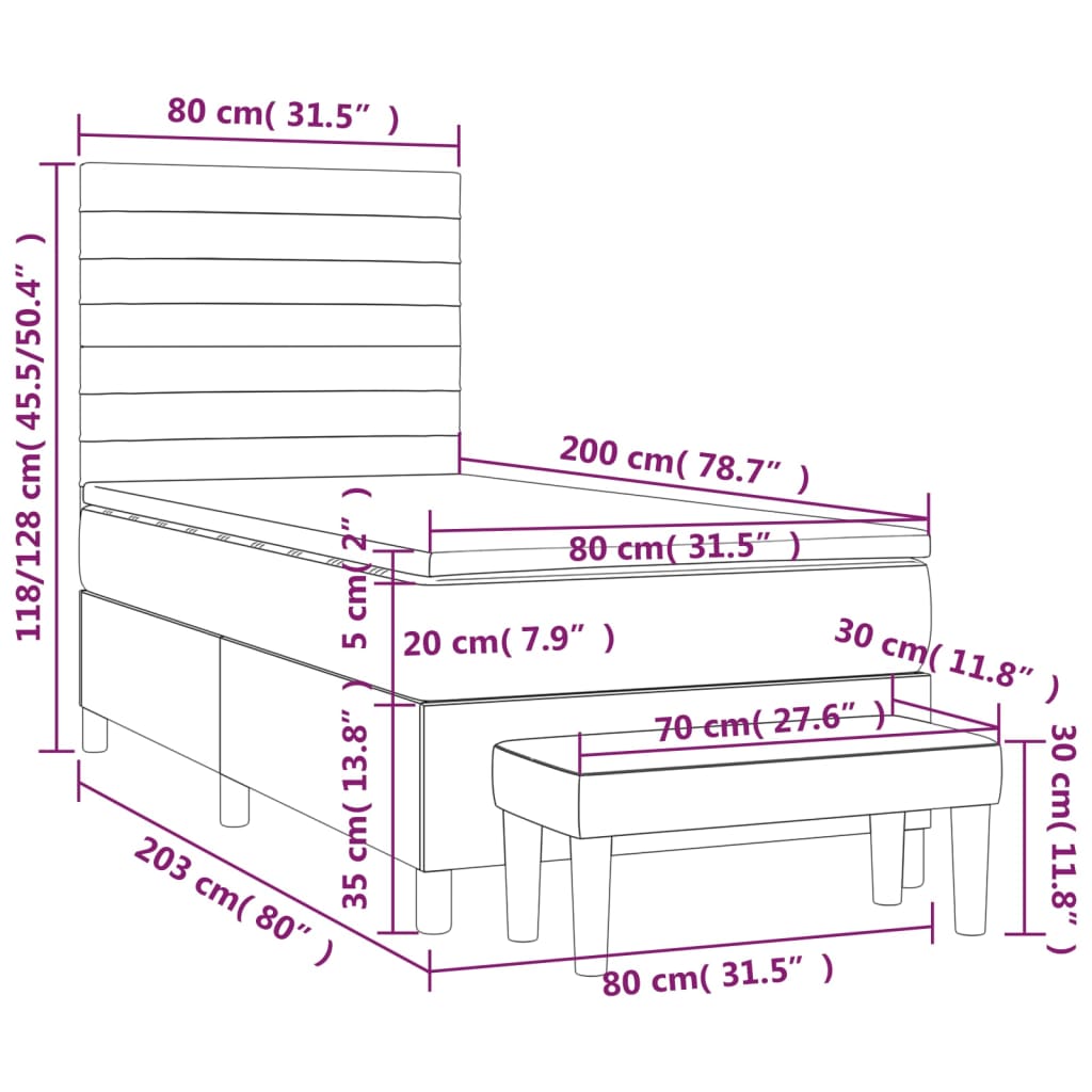 Boxspringbett mit Matratze Hellgrau 80x200 cm Stoff