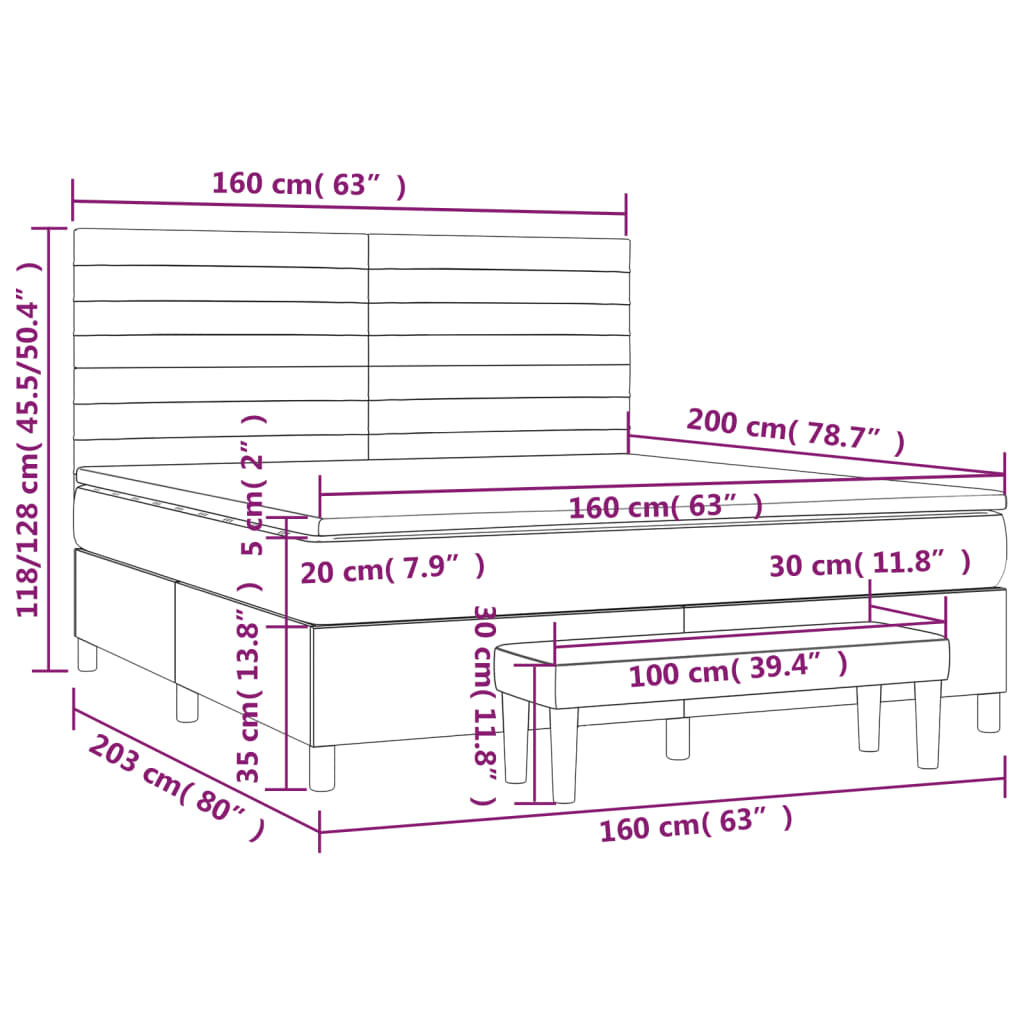 Boxspringbett mit Matratze Schwarz 160x200 cm Stoff