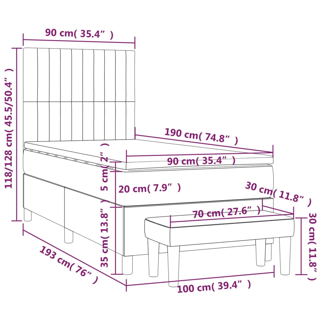 Boxspringbett mit Matratze Schwarz 90x190 cm Stoff