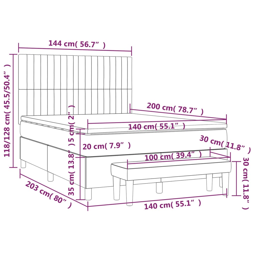 Boxspringbett mit Matratze Creme 140x200 cm Stoff