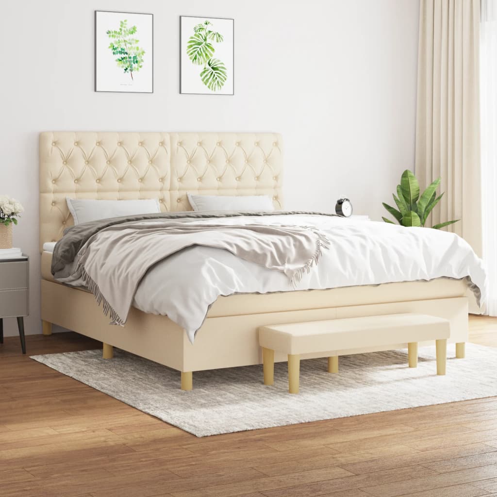 Boxspringbett mit Matratze Creme 160x200 cm Stoff