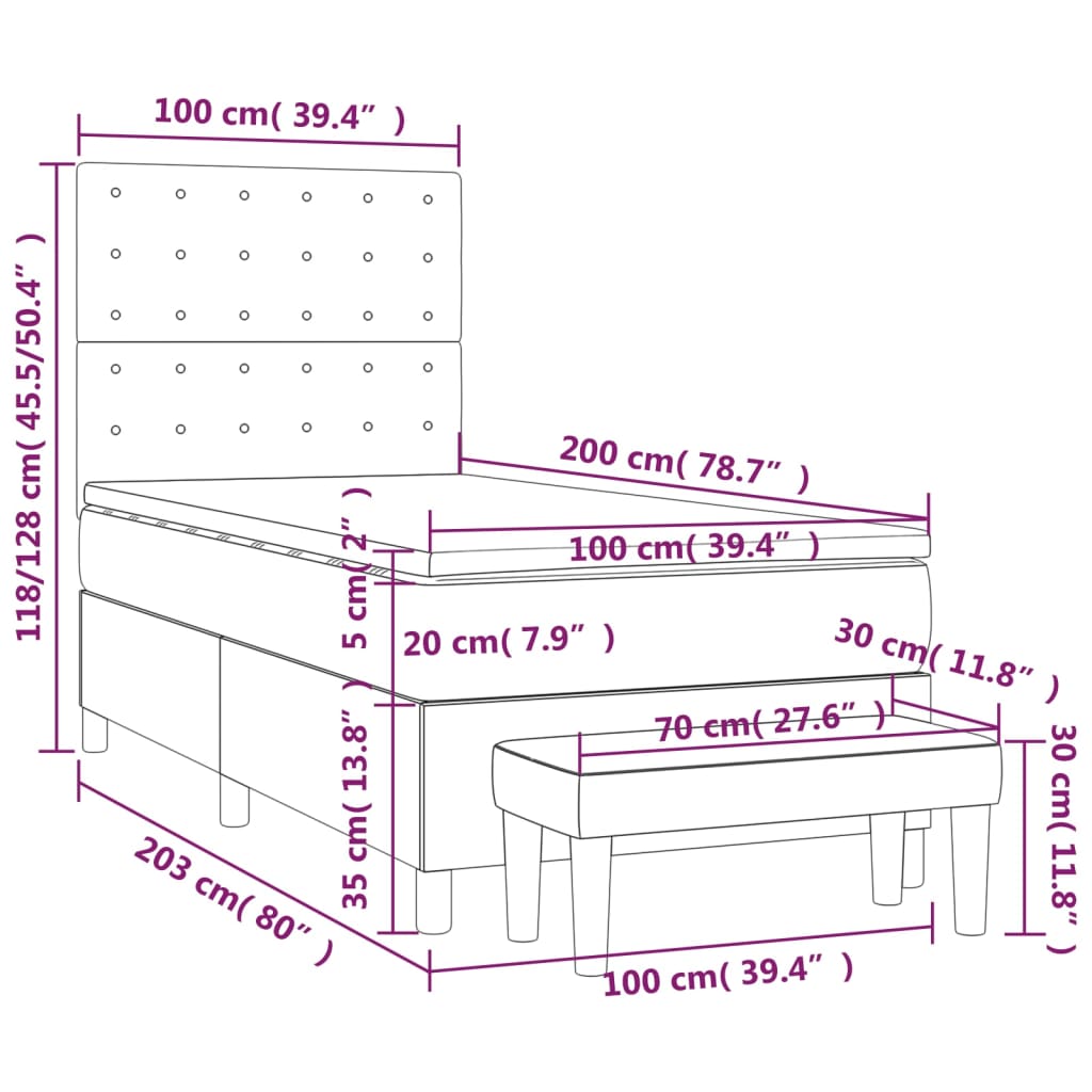 Boxspringbett mit Matratze Dunkelgrau 100x200 cm Stoff