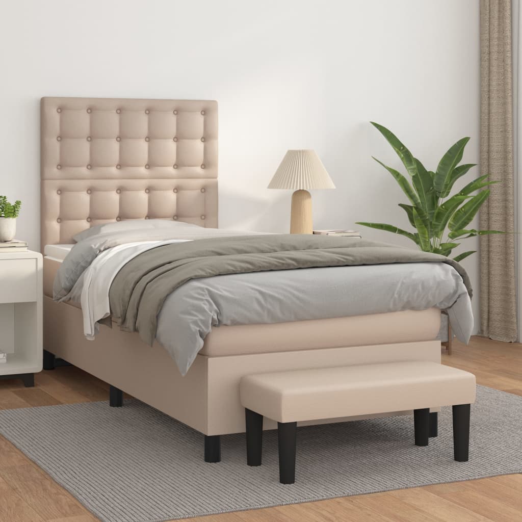 Boxspringbett mit Matratze Cappuccino-Braun 90x190cm Kunstleder