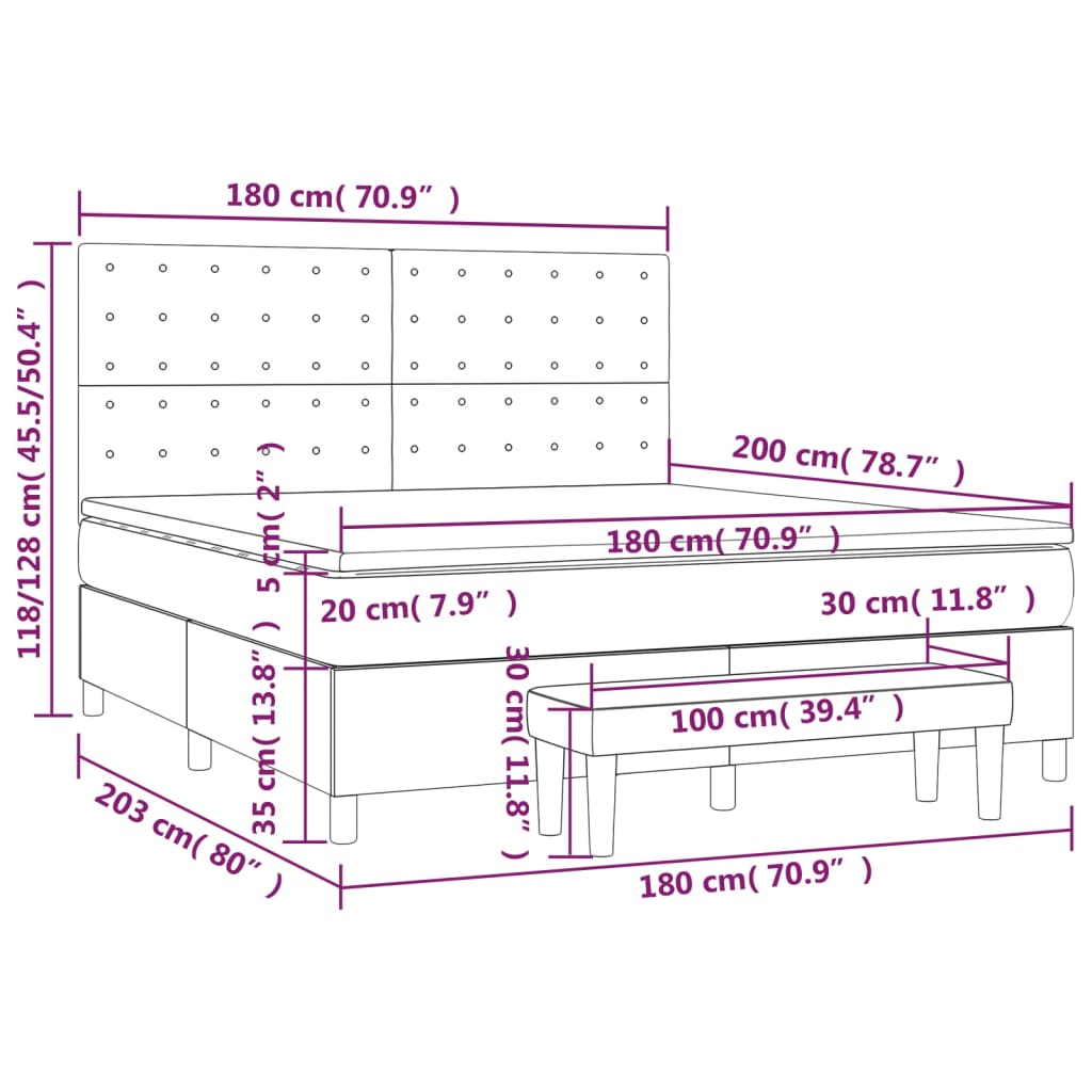 Boxspringbett Matratze Cappuccino-Braun 180x200 cm Kunstleder