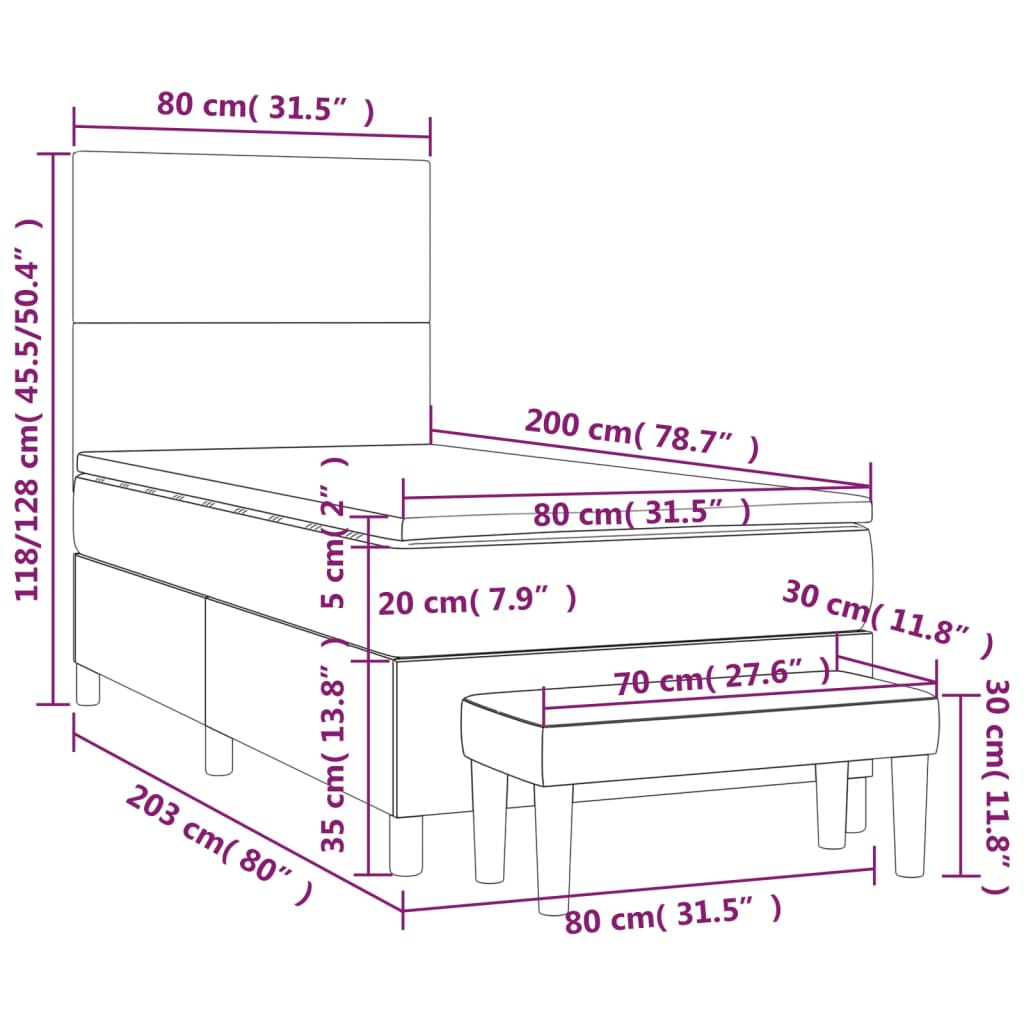 Boxspringbett mit Matratze Dunkelgrau 80x200 cm Samt