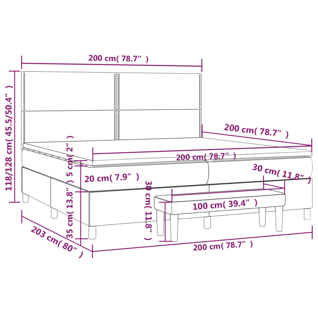 Boxspringbett mit Matratze Dunkelgrau 200x200 cm Samt