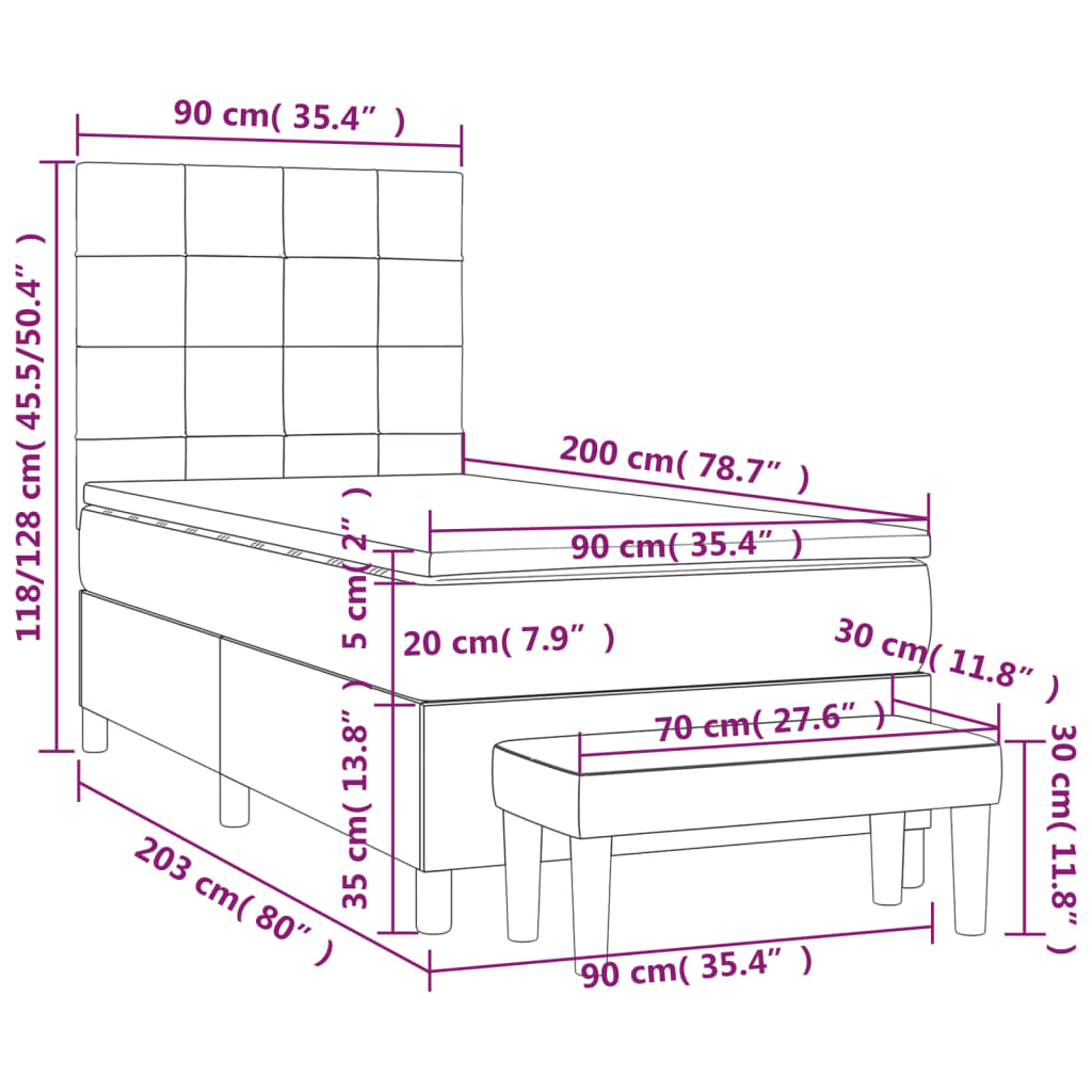 Boxspringbett mit Matratze Hellgrau 90x200 cm Samt