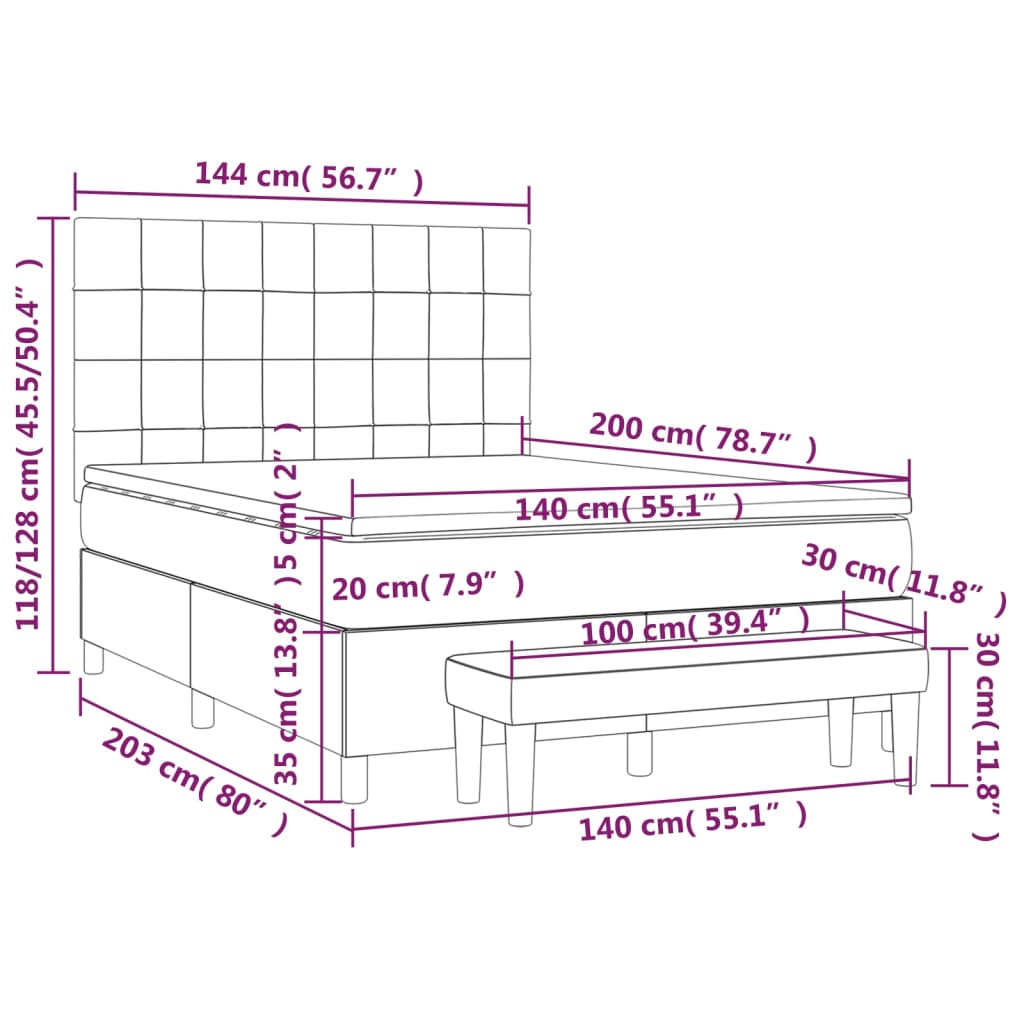 Boxspringbett mit Matratze Dunkelgrau 140x200 cm Samt