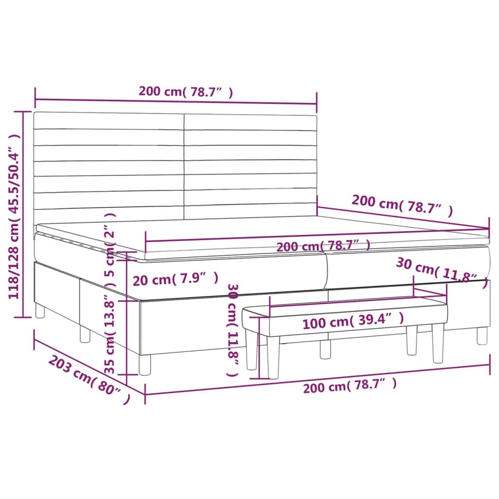 Boxspringbett mit Matratze Dunkelgrau 200x200 cm Samt