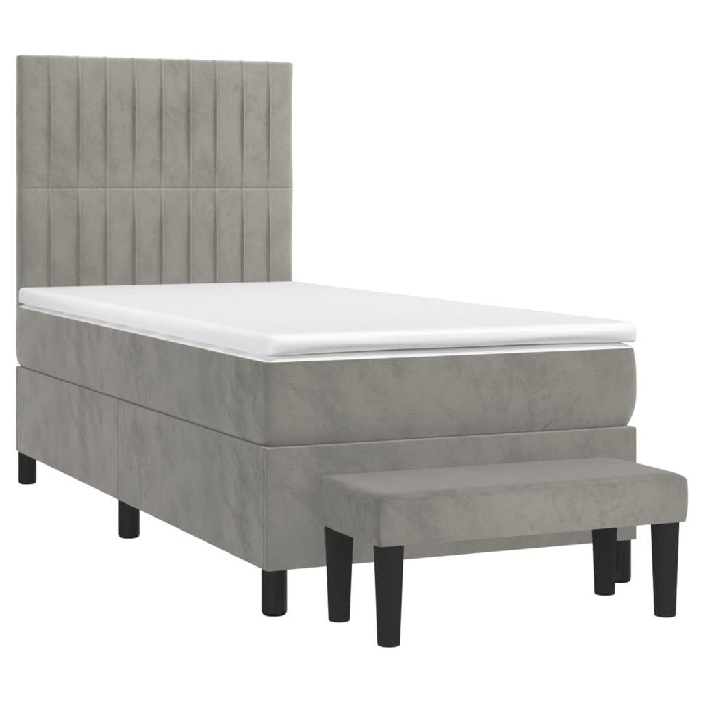 Boxspringbett mit Matratze Hellgrau 90x200 cm Samt