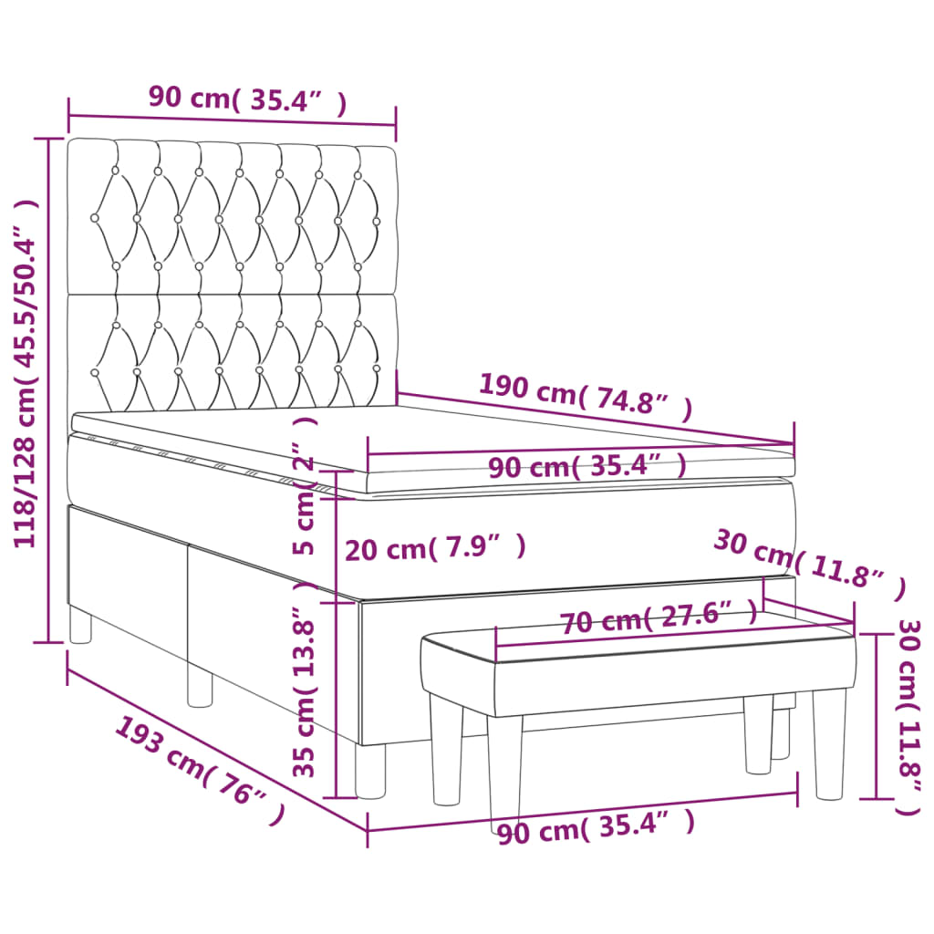 Boxspringbett mit Matratze Hellgrau 90x190 cm Samt