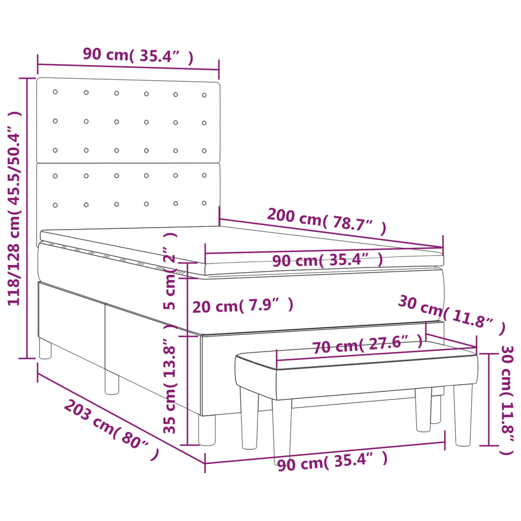 Boxspringbett mit Matratze Dunkelblau 90x200 cm Samt