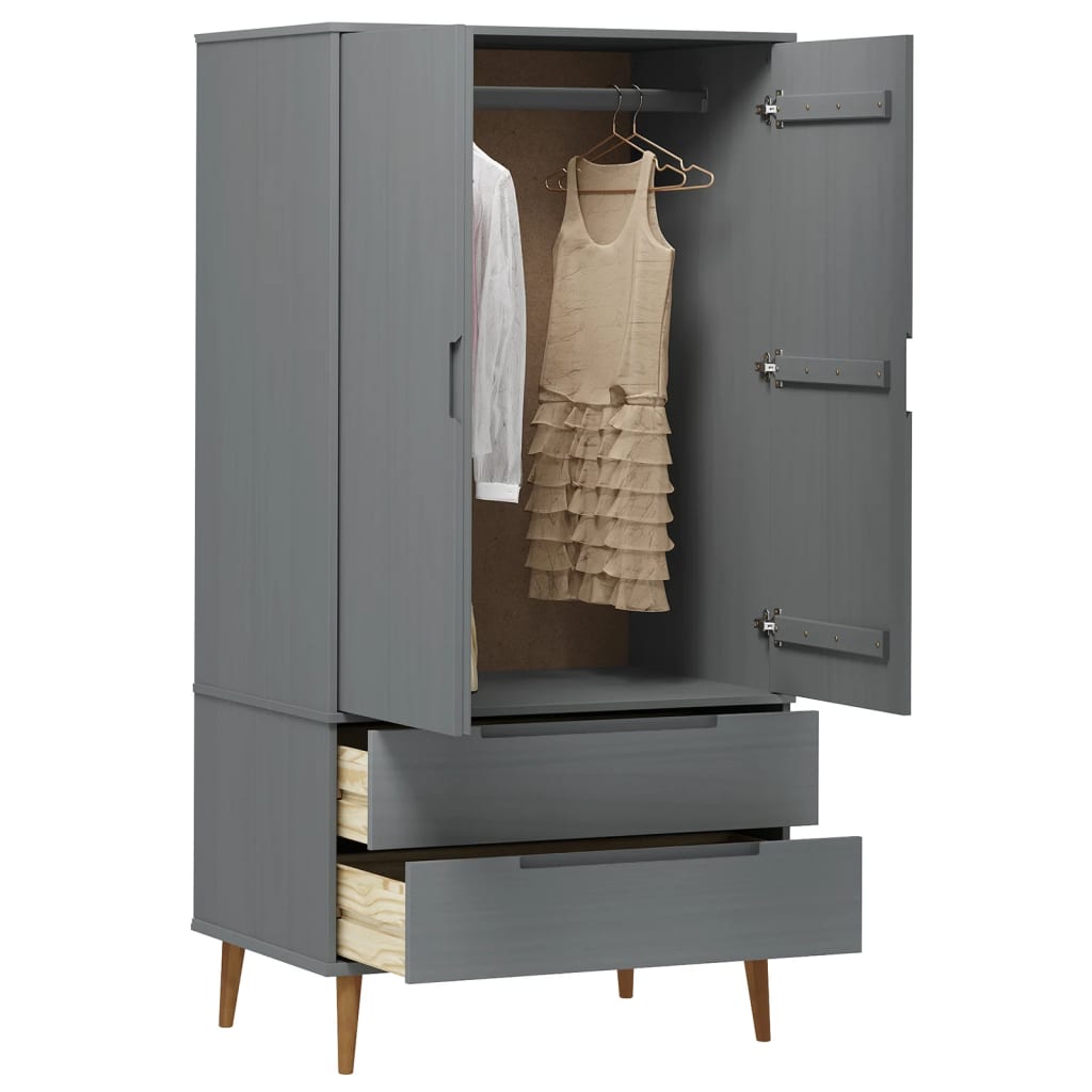 Kleiderschrank MOLDE Grau 90x55x175 cm Massivholz Kiefer