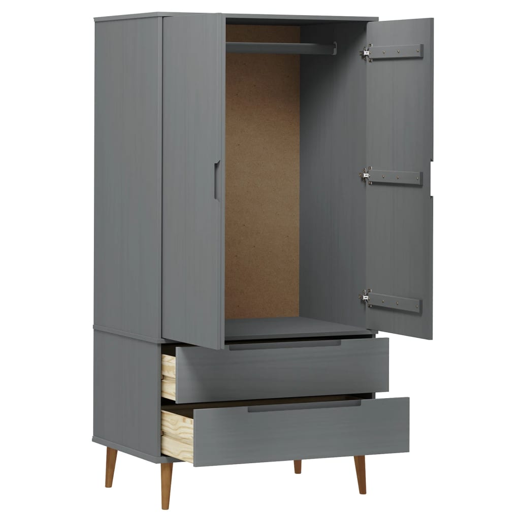 Kleiderschrank MOLDE Grau 90x55x175 cm Massivholz Kiefer