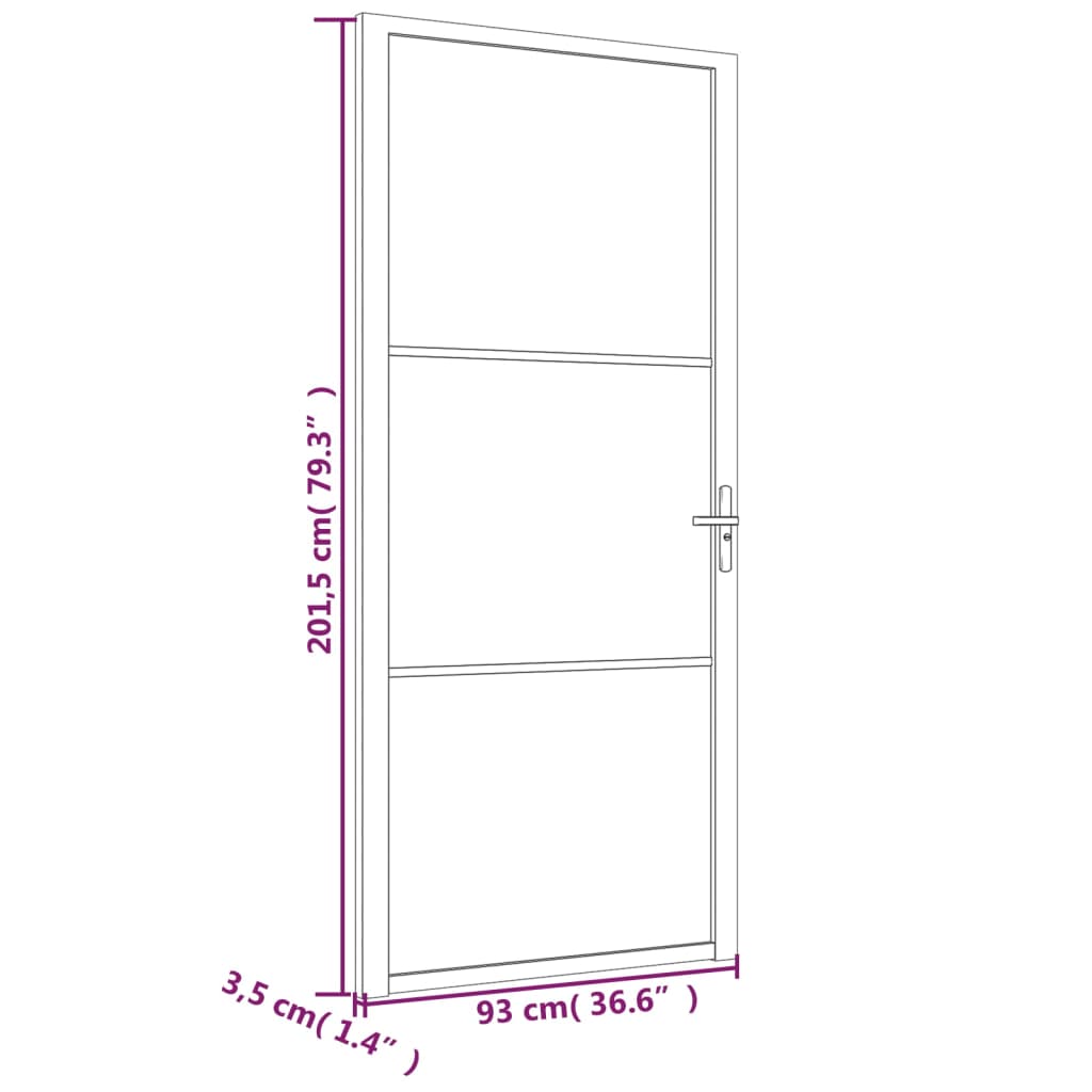 Innentür 93x201,5 cm Schwarz ESG-Glas und Aluminium