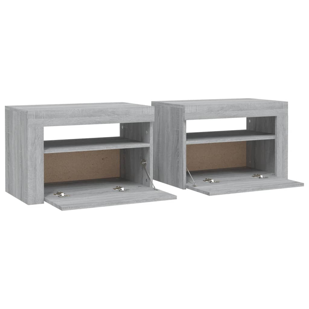 Nachttische 2 Stk. mit LEDs Grau Sonoma 60x35x40 cm