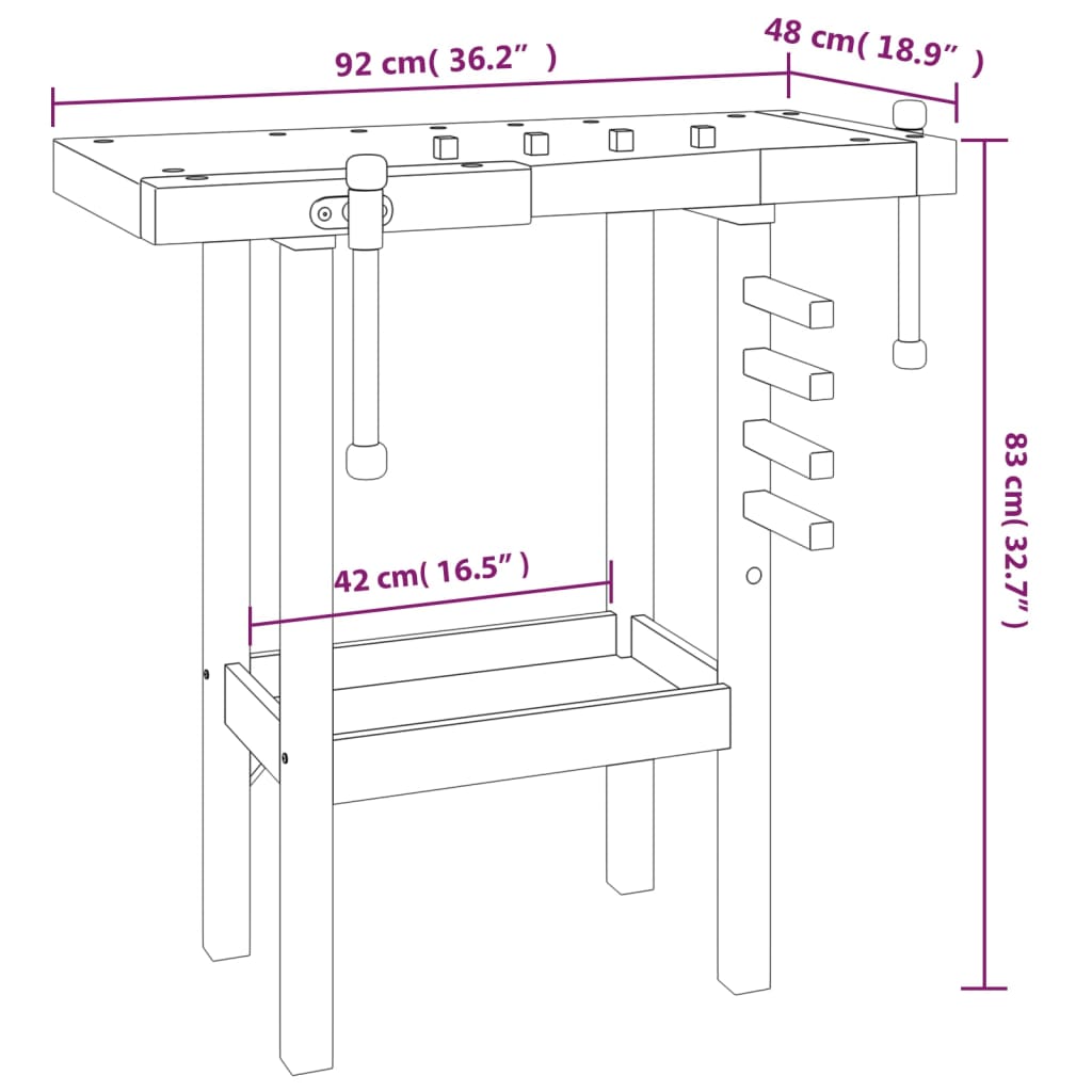 Werkbank mit Schraubstöcken 92x48x83 cm Massivholz Akazie