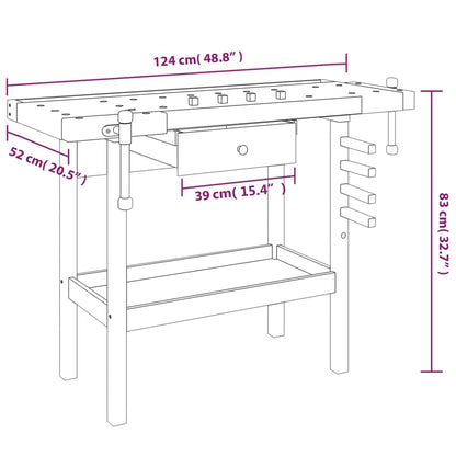 Werkbank mit Schubladen Schraubstöcken 124x52x83 cm Akazienholz