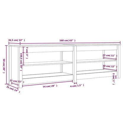 Schuhbank Weiß 160x36,5x50 cm Massivholz Kiefer