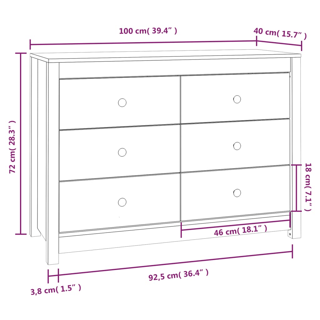 Beistellschrank Weiß 100x40x72 cm Massivholz Kiefer