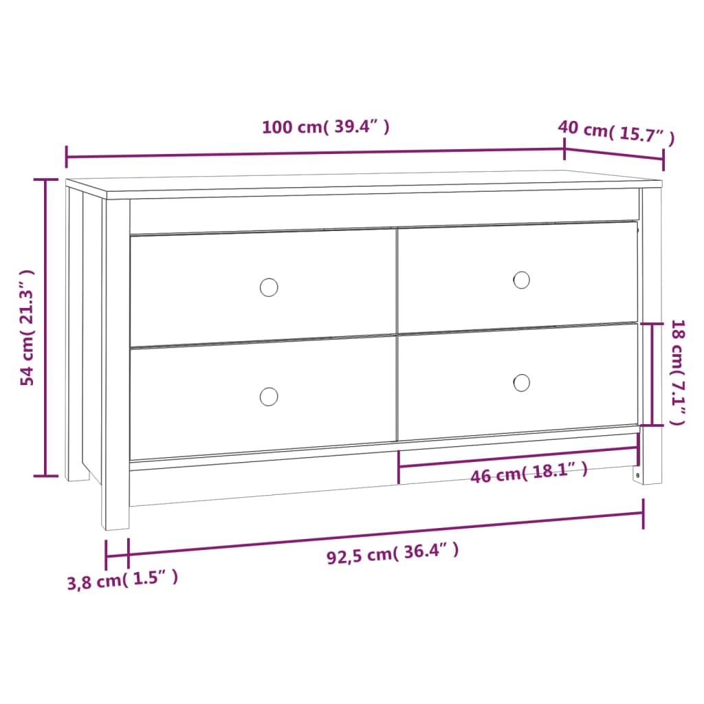 Beistellschrank 100x40x54 cm Massivholz Kiefer