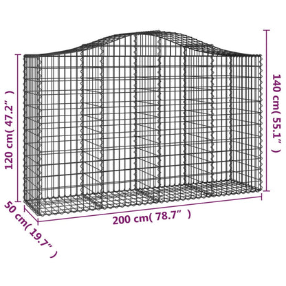 Gabionen mit Hochbogen 8 Stk. 200x50x120/140cm Verzinktes Eisen