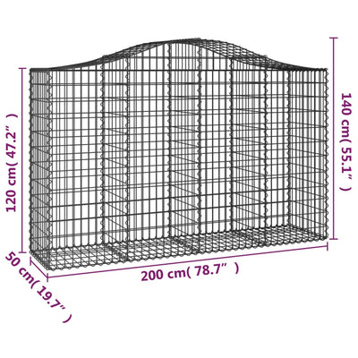 Gabionen mit Hochbogen 8 Stk. 200x50x120/140cm Verzinktes Eisen