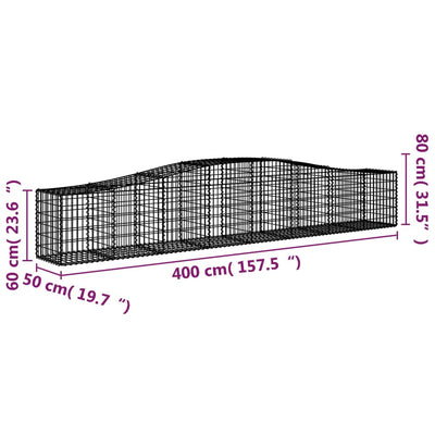 Gabionen mit Hochbogen 15 Stk. 400x50x60/80cm Verzinktes Eisen