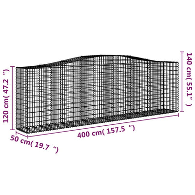 Gabionen mit Hochbogen 15 Stk 400x50x120/140cm Verzinktes Eisen