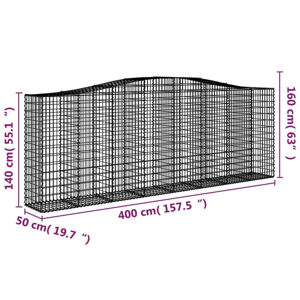 Gabionen mit Hochbogen 4 Stk. 400x50x140/160cm Verzinktes Eisen