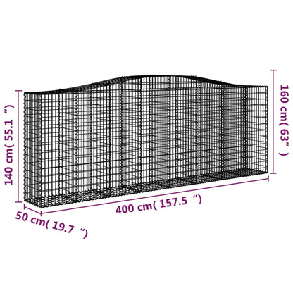 Gabionen mit Hochbogen 7 Stk. 400x50x140/160cm Verzinktes Eisen