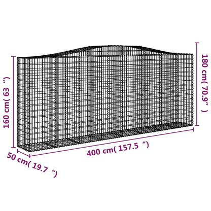 Gabionen mit Hochbogen 3 Stk. 400x50x160/180cm Verzinktes Eisen