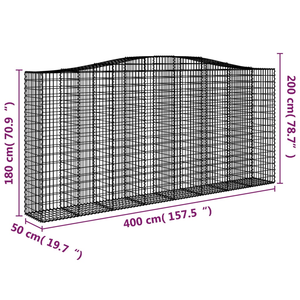 Gabionen mit Hochbogen 2 Stk. 400x50x180/200cm Verzinktes Eisen