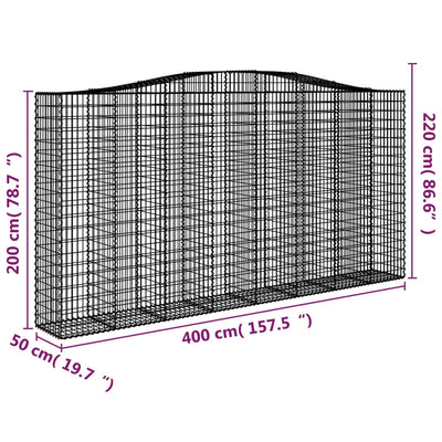 Gabionen mit Hochbogen 2 Stk. 400x50x200/220cm Verzinktes Eisen