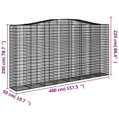 Gabionen mit Hochbogen 4 Stk. 400x50x200/220cm Verzinktes Eisen