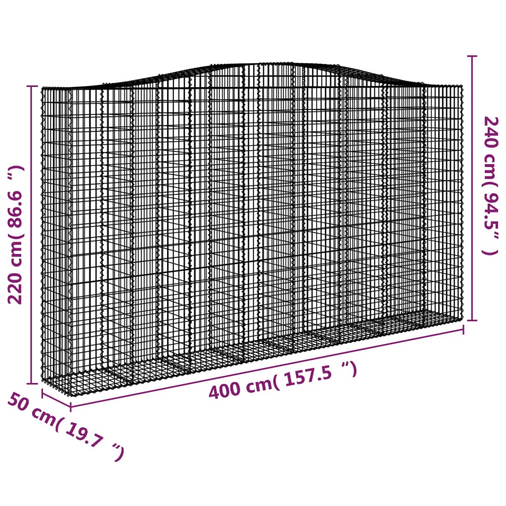 Gabionen mit Hochbogen 2 Stk. 400x50x220/240cm Verzinktes Eisen