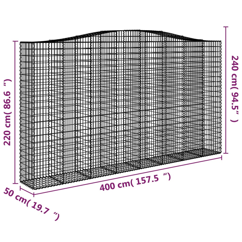 Gabionen mit Hochbogen 3 Stk. 400x50x220/240cm Verzinktes Eisen