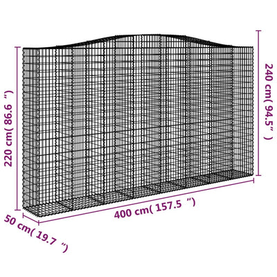 Gabionen mit Hochbogen 6 Stk. 400x50x220/240cm Verzinktes Eisen