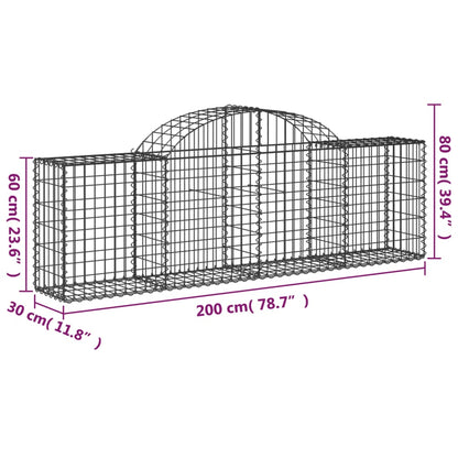 Gabionen mit Hochbogen 9 Stk. 200x30x60/80 cm Verzinktes Eisen