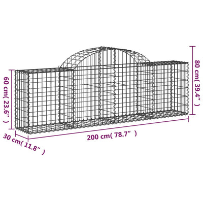 Gabionen mit Hochbogen 10 Stk. 200x30x60/80 cm Verzinktes Eisen