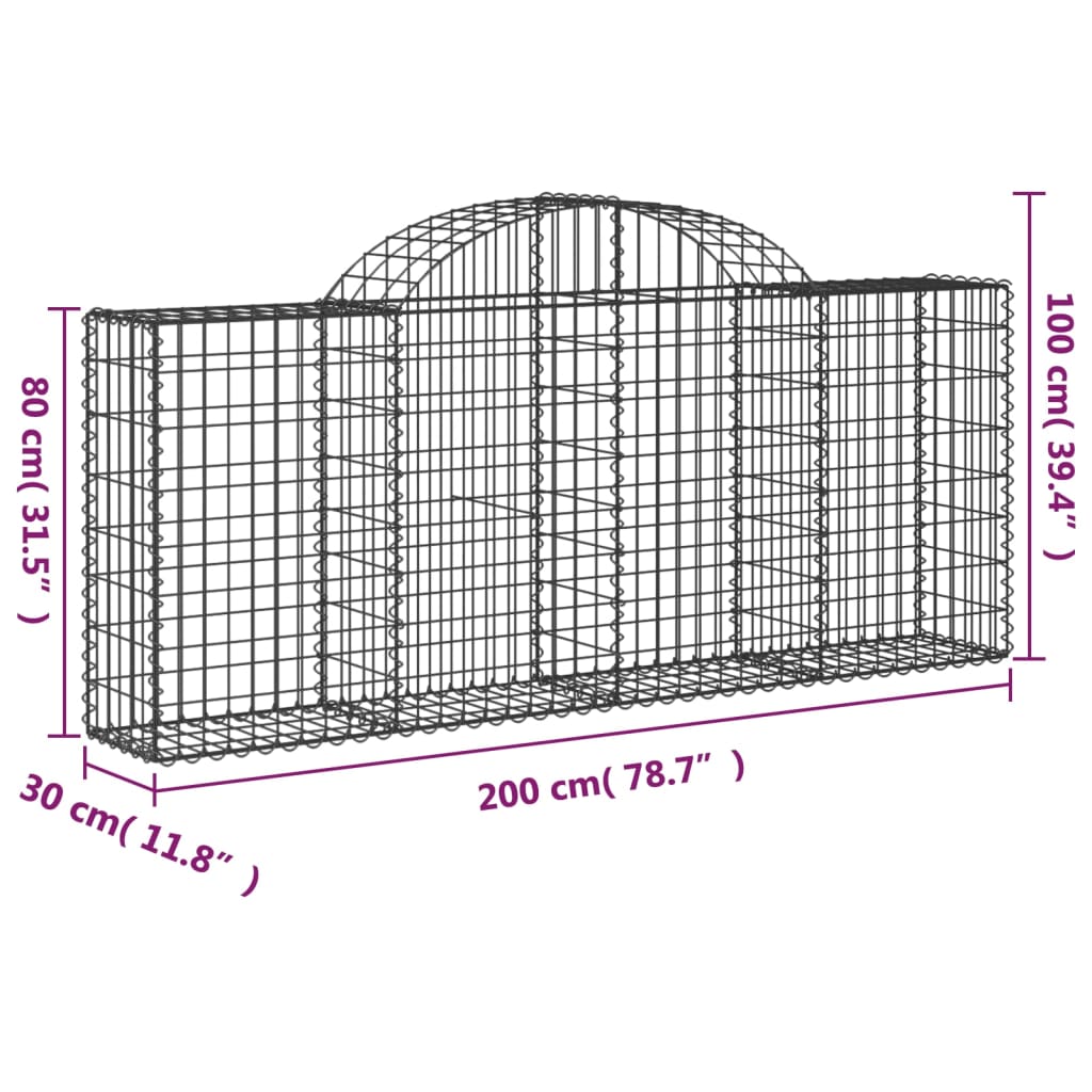 Gabionen mit Hochbogen 50 Stk. 200x30x80/100cm Verzinktes Eisen