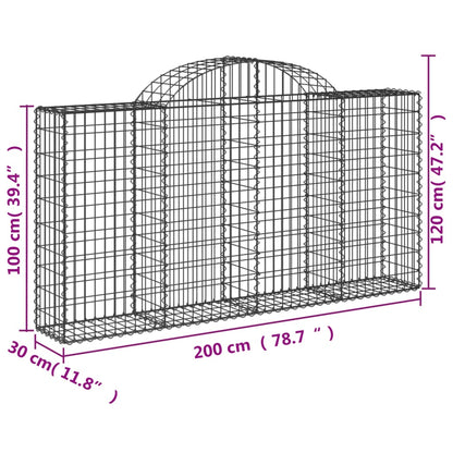 Gabionen mit Hochbogen 40Stk. 200x30x100/120cm Verzinktes Eisen