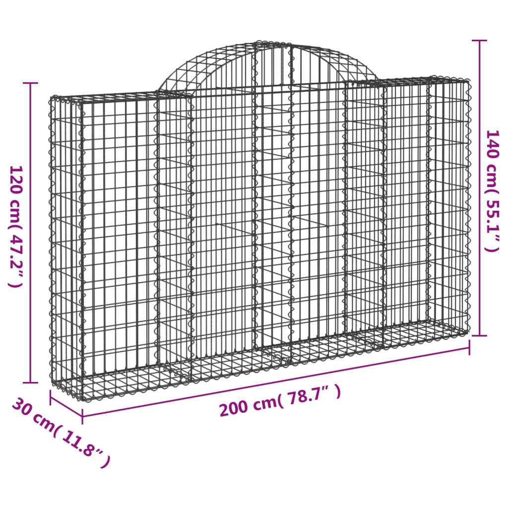 Gabionen mit Hochbogen 7 Stk. 200x30x120/140cm Verzinktes Eisen