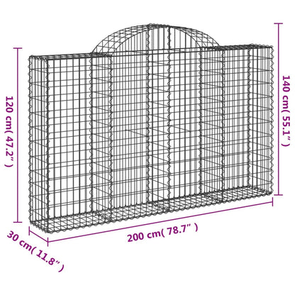 Gabionen mit Hochbogen 7 Stk. 200x30x120/140cm Verzinktes Eisen